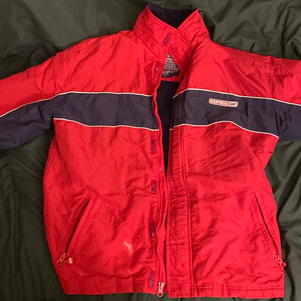 Retro Aeropostale Jacket | Red, white, and blue | White paint stain | Thrifted